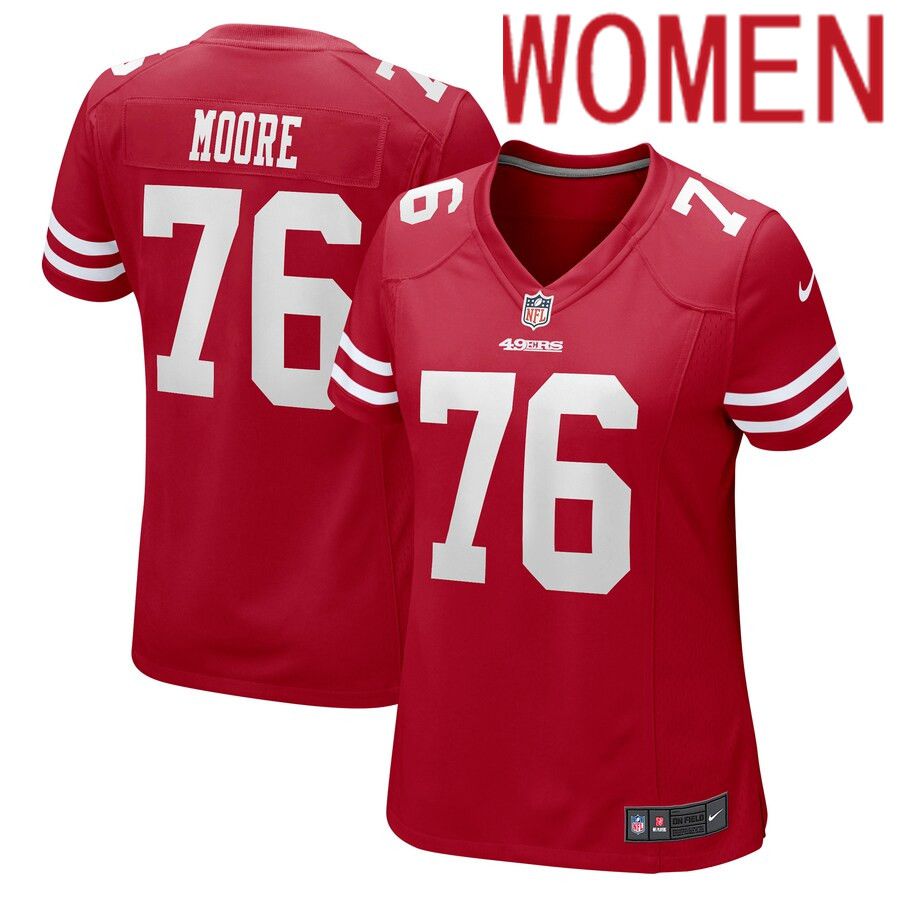 Women San Francisco 49ers #76 Jaylon Moore Nike Scarlet Game NFL Jersey->women nfl jersey->Women Jersey